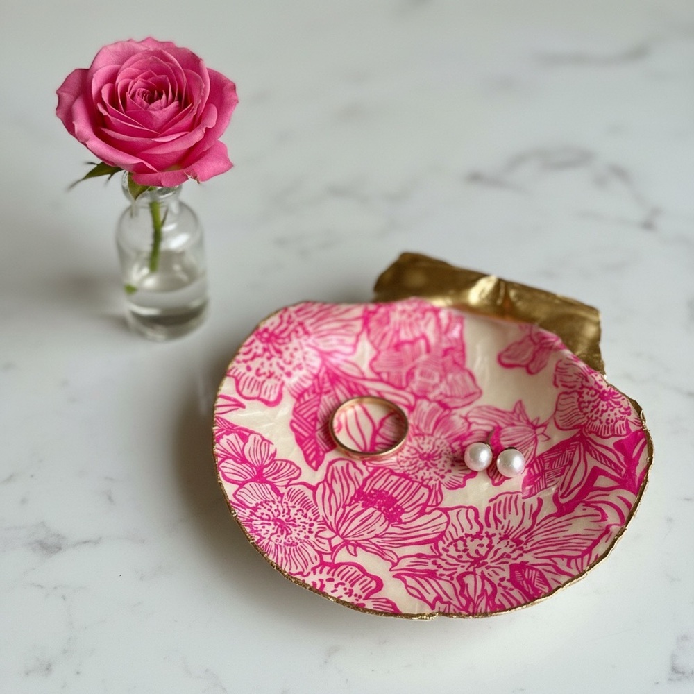 Hot Pink Botanical Floral Trinket Jewelry Dish